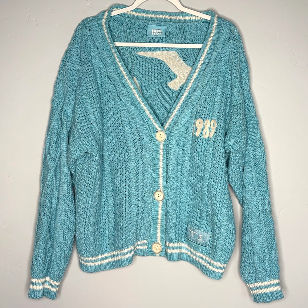 Taylor‎ Swift 1989 Chunky Knit Cardigan Sweater Blue M L